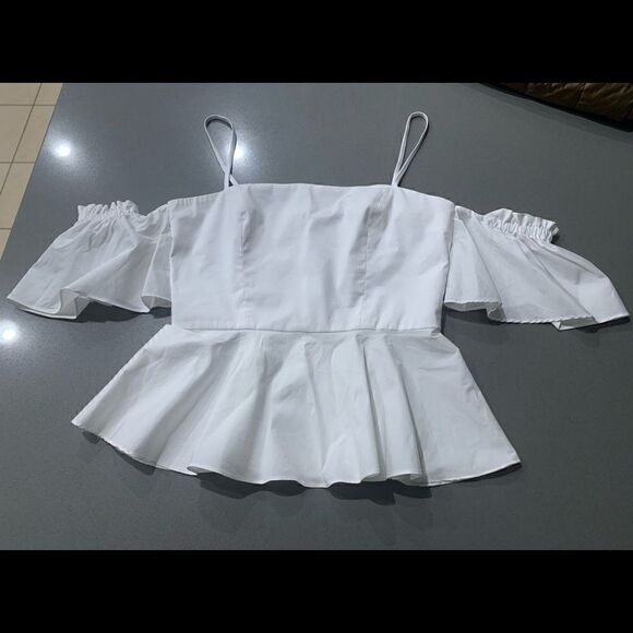 Milly Noelle Cold-Shoulder Ruffle Top Size 4 NWT MSRP $285 - Picture 4 of 6